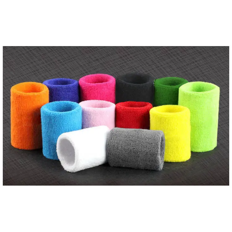 Bán Buôn Tùy Chỉnh Thể Thao Cotton Terry Vải Quần Vợt Thoáng Khí Mồ Hôi Dây Đeo Cổ Tay Ban Nhạc Cổ Tay Sweatband Với Logo