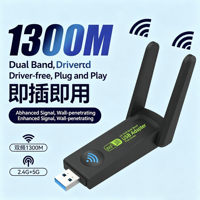 Adaptador WiFi USB de 1300Mbps, tarjeta de red inalámbrica de doble banda de 5GHz/2,4 GHz, sin controlador, para PC de escritorio, portátil, Gigabit