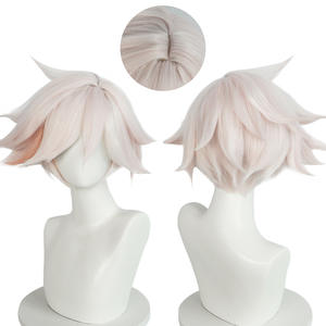Nouvelle perruque de cosplay <span class=keywords><strong>Angel</strong></span> de Hazbin Hotel, cheveux courts blonds avec reflets roses et brun clair, dentelle synthétique, densité 150%, en stock - Product Image 1