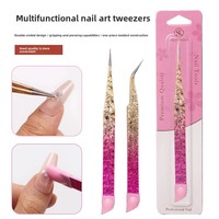 Pince à épiler double extrémité pour manucure et nail art, tête de pression en silicone, outil de pose de strass et autocollants, multifonctionnel en acier inoxydable