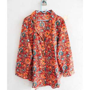 Women Printed Cotton Pajama Set Floral Design Long Sleeve Woven Shirt and <b>Pants</b> Breathable Summer Night Suit Comfortable - Product Image 3