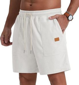 Pantalones cortos para correr transpirables de secado rápido con estampado informal de pana para hombre, cierre de cordón elástico de 4 vías, cintura elástica, deporte de verano - Product Image 1