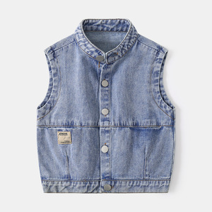 2024 automne garçons décontracté élégant Denim gilet Streetwear Cardigan <span class=keywords><strong>veste</strong></span> col montant <span class=keywords><strong>sans</strong></span> manches Design à la mode <span class=keywords><strong>en</strong></span> gros - Product Image 5