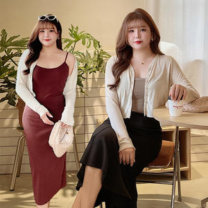 Cárdigan de Punto Fino para Mujer Runqi N8557, Color Sólido, Manga Corta con Botones, Talla Grande, Protección Solar, Beige, Negro - Product Image 1