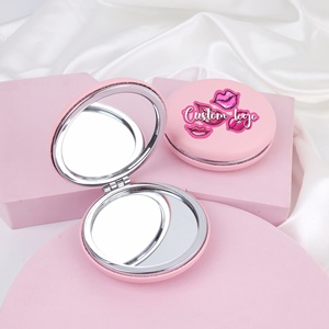 Wholesale pink Round <strong>Mirror</strong> Pu Leather Mini Pocket <strong>Makeup</strong> <strong>Mirrors</strong> Private Label <strong>Mirror</strong> PU Leather Factory Custom Logos - Product Image 1