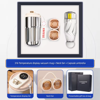 Coffret Cadeau d'Entreprise 3-en-1 Été : Ventilateur de Cou, Mug Isotherme, Parapluie Pliant 5 Volets – Cadeaux Exécutifs Personnalisables avec Logo – Boîte Cadeau
