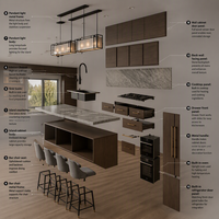 Meubles de cuisine modernes en bois massif, ensemble d'armoires modulaires sur mesure, bois foncé, meubles de cuisine résidentiels