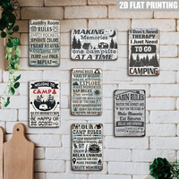 Letrero Metálico Retro Estilo Madera Envejecida con Tienda de Campaña: No Necesito Terapia, Solo Necesito Ir de Camping