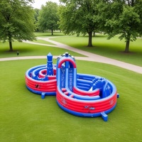 Parc d'attractions gonflable commercial géant pour enfants et adultes, avec château gonflable, toboggan et parcours d'obstacles