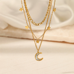 Europa e Stati Uniti moda <span class=keywords><strong>tre</strong></span> strati stella luna oro placcato 18K collana in acciaio inox femminile - Product Image 1