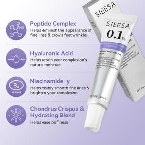 Crème pour les <span class=keywords><strong>yeux</strong></span> au rétinol végétalienne SIEESA OEM ODM, soin de <span class=keywords><strong>nuit</strong></span> hydratant avec éclat hydratant, niacinamide, crème <span class=keywords><strong>contour</strong></span> <span class=keywords><strong>des</strong></span> <span class=keywords><strong>yeux</strong></span> - Product Image 1