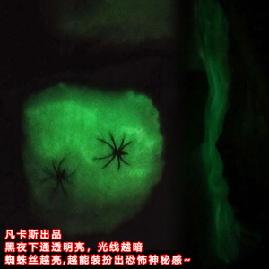 Araignées phosphorescentes pour Halloween avec toile, en polyester, décoration intérieure pour maison hantée, accessoires de scène pour fête - Product Image 4