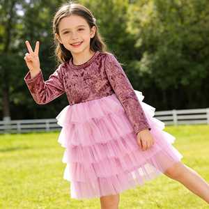 Vestido <span class=keywords><strong>de</strong></span> Tul con Capas y Mangas Largas para Niñas, Estilo Tutú <span class=keywords><strong>de</strong></span> Terciopelo, Personalizado, Venta Caliente 2026 - Product Image 6
