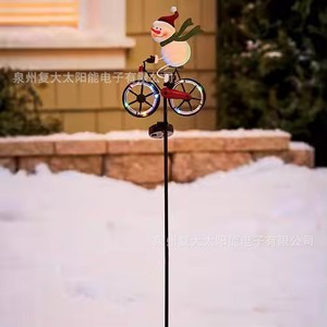 Solar Powered Christmas Snowman <b>Bicycle</b> <b>Light</b> Iron Outdoor Waterproof Multicolor LED Garden Decoration - Product Image 5