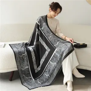 hot-selling women winter new satin silk with print mix-color shawl large square female warm scarf