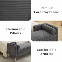 Banc de rangement moderne en velours côtelé avec 2 coussins, ottoman capitonné pour le pied de lit, siège rembourré pour chambre à coucher ou fenêtre d'appartement
