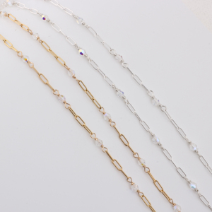 Chaîne <span class=keywords><strong>en</strong></span> or 14 carats plaqué or/<span class=keywords><strong>argent</strong></span> S925 de 5,5*2 mm avec perle de cristal ronde de 3 mm pour la création de colliers, bracelets et bijoux permanents DIY - Product Image 3