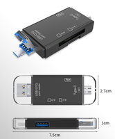 Lecteur de cartes multifonctionnel 6 en 1 OTG, lecteur de cartes mémoire universel USB Type-C pour téléphone Android, ordinateur, TF/SD