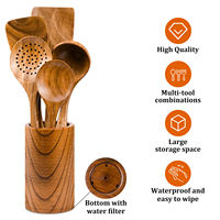 Ensemble d'ustensiles en bois, accessoires de cuisine, cuillères de cuisine en bois d'acacia, spatule, cuillères en bambou pour aliments, fourchette à salade