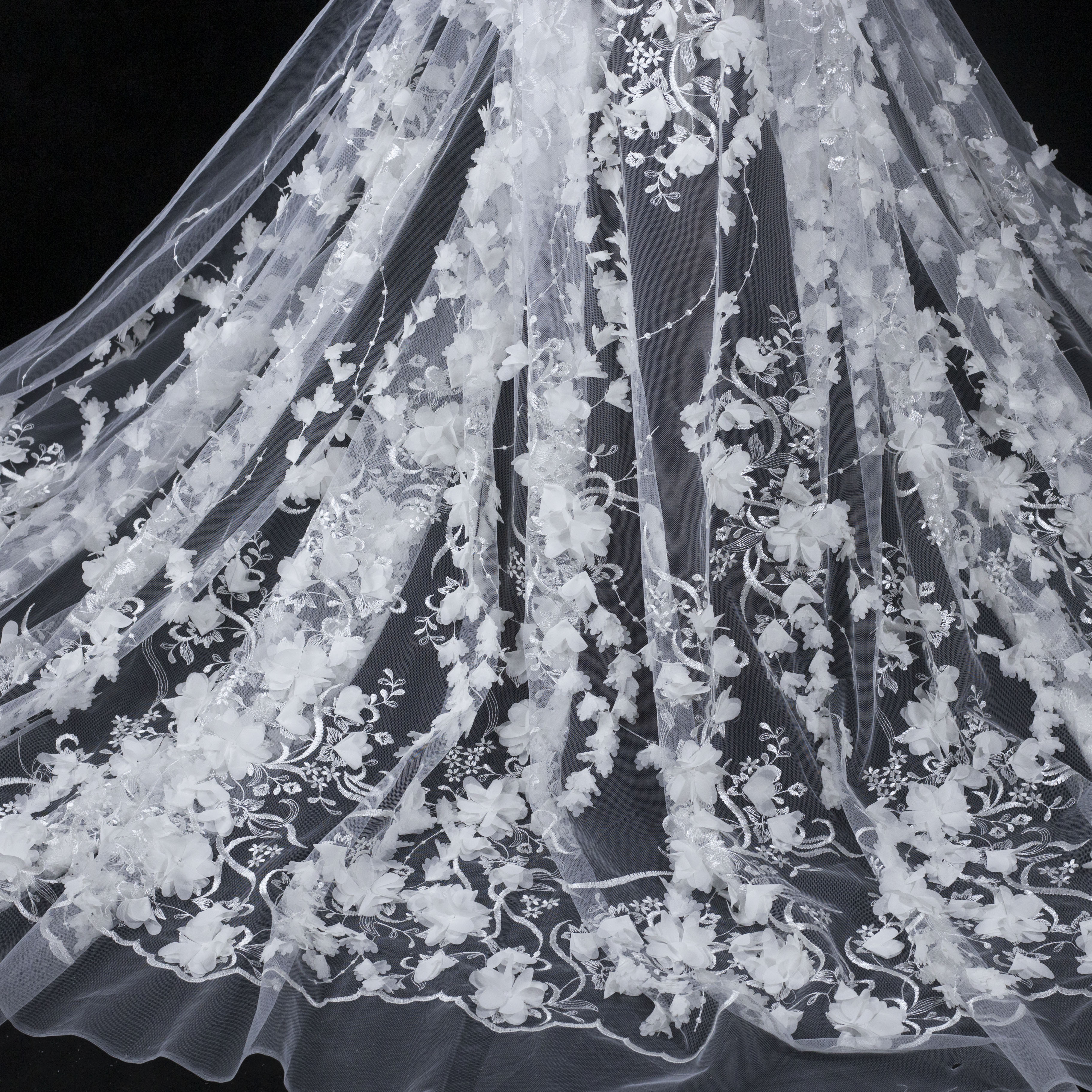 Popular design 3d floral lace fabric bridal white wedding lace fabric