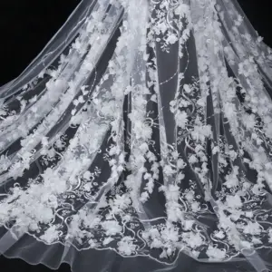 Популярный дизайн 3d Цветочная кружевная ткань свадебная белая кружевная ткань