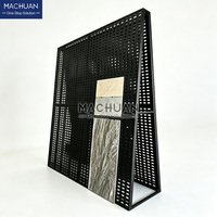 Présentoir de carreaux métalliques modernes personnalisable, design en A, thermolaqué, autoportant pour carreaux de plusieurs tailles, pour salles d'exposition de détail
