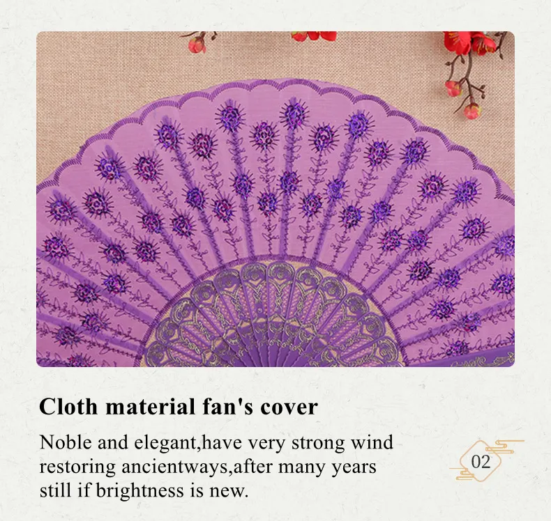 Mode Doek Pauw Patroon Pailletten Pp Hot Stamping Plastic Bot Kwast Handfan Mooie Sex Kant Hand Fan Voor Bruiloft Cadeau