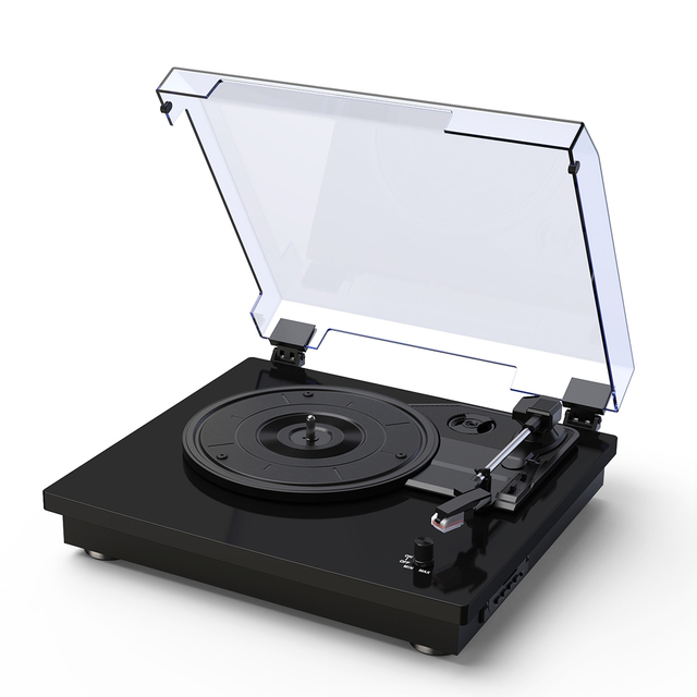 Record Player with Stereo Speakers 3-speed (33/45/78 RPM) Turntable LP Phonograph Supports BT Connection/USB Flash Disk/Memory C