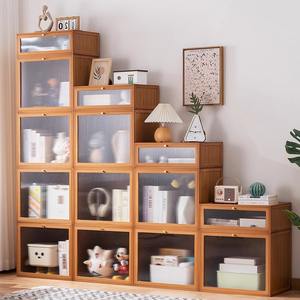 Estantería Moderna de Bambú, Librería, Mueble de Almacenamiento, Estantería de Pie de Varias Capas para Sala de Estar, con Rejilla Integrada y Puertas - Product Image 1