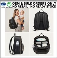 Sac à dos multifonctionnel haut de gamme en cuir végétalien pour couches et accessoires de bébé, avec sangles de fixation pour poussette, marque privée OEM, fabricant en gros