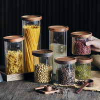 Récipients en verre avec couvercle en bois d'acacia de luxe empilables pour cuisine, spaghetti, pâtes, céréales, épices, conservation des aliments