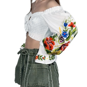 OEM - Nouveau haut court sexy à manches longues et épaules dénudées pour femmes, broderie personnalisée - Product Image 3