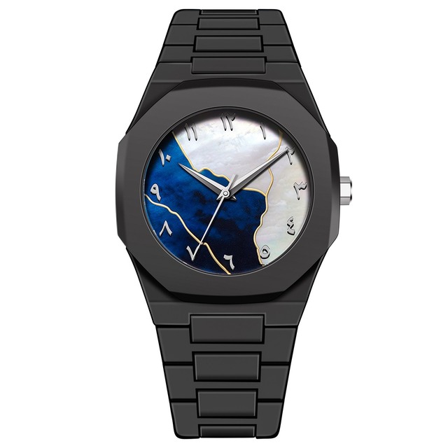 Hot Selling Quartz Movement Mineral Glass OEM Logo Water Resistance Black Arabic Aura Thin Plastic Stainless Steel 20mm 40mm