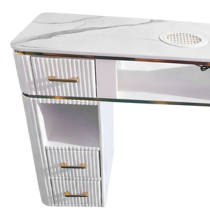 Nouveau 2025 Ensemble de table à ongles sans cadre avec aspirateur intégré, surface marbre noir, mobilier commercial de luxe léger, Modèle 2 Rock - Product Image 3