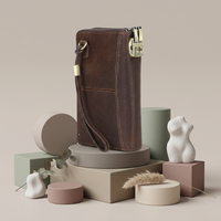 WRIZA Portefeuille en cuir marron avec bracelet de poignet, boucle sécurisée, finition texturée, durable, fin, élégant, accessoire pratique pour les voyages WRIZA