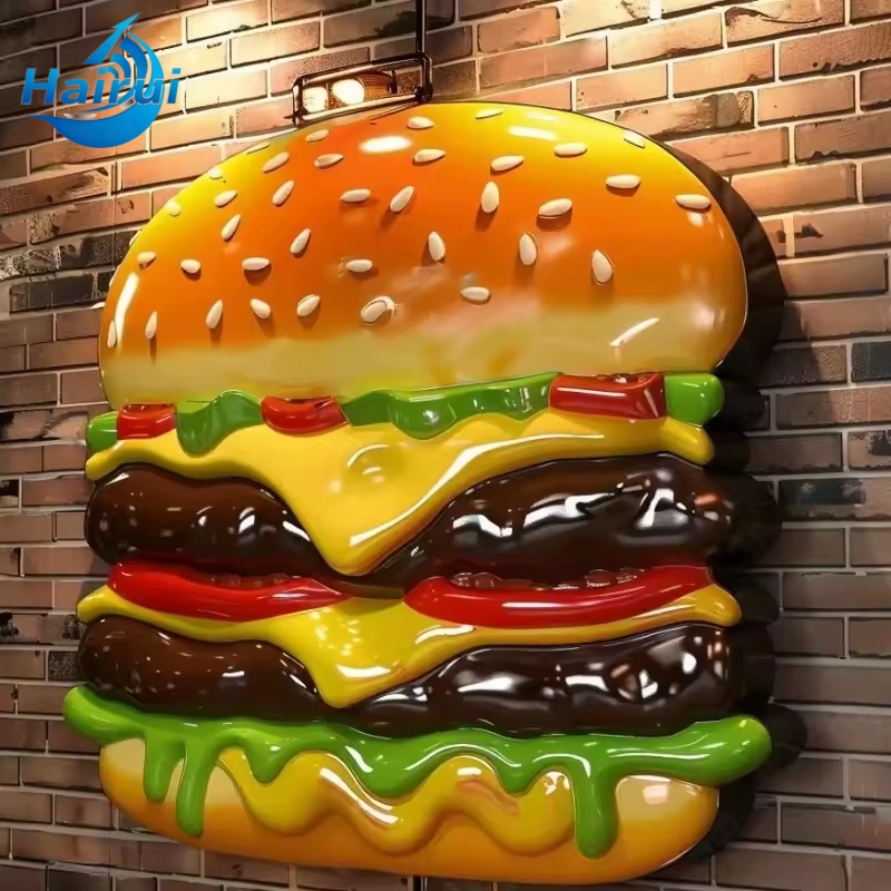 【新品】RBB Burger Miniature Statue Boy Holding Cheeseburger Small Restaurant Statue Resin Theme Decor