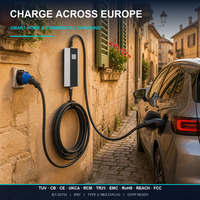 Cargador Portátil Universal para Vehículos Eléctricos Tipo 2 110-250V CA con Pantalla LCD IP67, Corriente Ajustable, Temporizador de 8H, Enchufe UK/EU