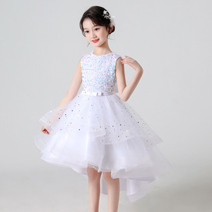 Robe de princesse pour enfants pour filles Style européen américain sans manches robe en dentelle <span class=keywords><strong>queue</strong></span> de fil gonflé pour la Performance de <span class=keywords><strong>piano</strong></span> de mariage - Product Image 4