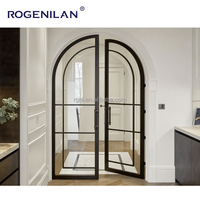 Porte battante Rogenilan à double battant, design français, en aluminium, avec grille et texture intérieure en verre