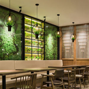 Amérique Rétro <span class=keywords><strong>Industrielle</strong></span> Fer Noir Lustre Circulaire <span class=keywords><strong>Cuisine</strong></span> Bar LED Suspension Moderne Décoration Intérieure pour Espace sur le Thème des Plantes - Product Image 3