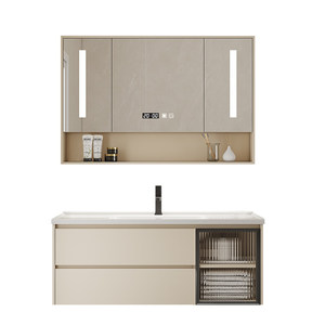 <b>Solid</b> <b>Wood</b> Smart Bathroom Vanity Ceramic Integrated Basin Wall Mounted Wash Sink Cabinet Combo - Product Image 4