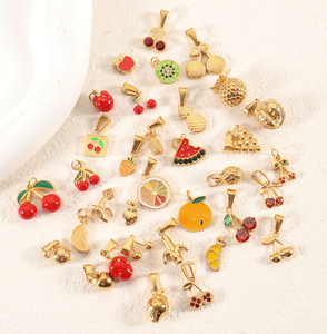 Minimalista Diy COLLAR COLGANTE 18K chapado en oro impermeable esmalte fruta encantos piedra cereza fresa limón encanto colgante - Product Image 5