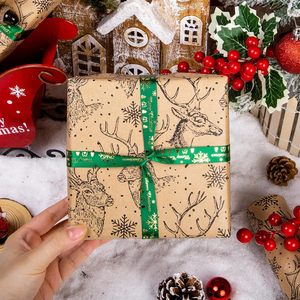 Kraft Christmas <b>Wrapping</b> <b>Paper</b> Roll 17 Inch X 33 Feet Vintage Deer Snowflakes Print Brown Packaging <b>Paper</b> - Product Image 6