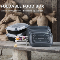 Contenants à nouilles jetables pliables personnalisables en PP, 2 à 4 compartiments, couvercles transparents, emballage alimentaire de qualité alimentaire, boîte à emporter