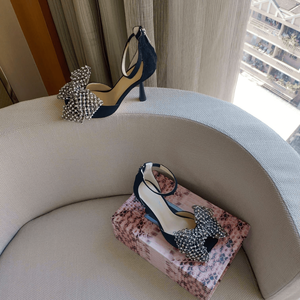 Escarpins Jimmy pour femme à talon aiguille, avec nœud en strass et bride de cheville, élégants pour mariage, soirée et événements - Product Image 6