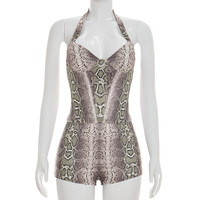Viviblook C26ST073 Ensemble d'été pour femme, débardeur sexy imprimé serpent à col licou sans manches et short moulant, ensemble deux pièces assorti