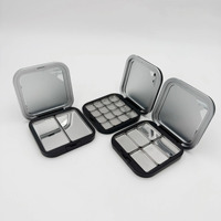 En stock, prêt à être expédié, étui compact magnétique carré noir mat portable pour le rangement de fards à paupières, de blush et de rouge à lèvres