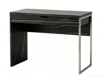 Bureau de travail moderne en L, surface veinée noir et or, avec tiroir mobile verrouillable et support roulant pour unité centrale - Vente chaude