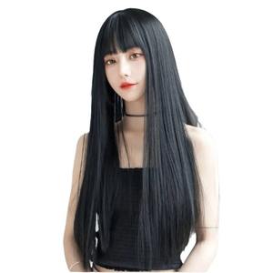 Una peluca femenina con cabello largo negro y suave, cubierta para la cabeza, celebridad de <span class=keywords><strong>Internet</strong></span> de 85cm, flequillo de aire, cara elegante- - Product Image 5