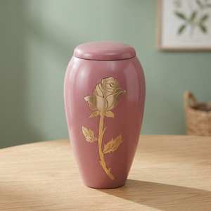 Gold Metal Cremation Urn Rose Pattern <b>Keepsake</b> <b>Memorial</b> Portable Adult Burial Decoration Indian Home Crafts 220 Cubic Inch - Product Image 1